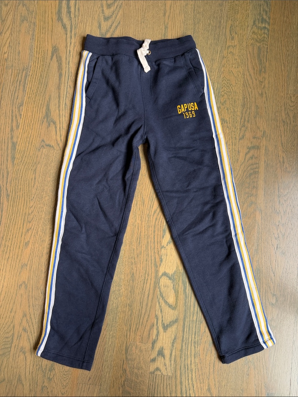 GAP Navy Sweatpants with Yellow & White Side Stripes